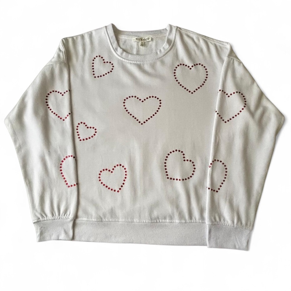 Workshop Heart Stud Sweatshirt White Crewneck Pullover XL NWOT Cute
